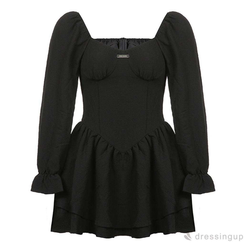 Đầm dài tay màu trơn hai lớp thời trang nữ tính