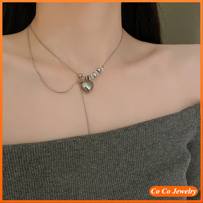 Vòng cổ Chuỗi Hạt Pha Lê Hình Trái Tim Phong Cách Hàn Quốc Thời Trang Cho Nữ
