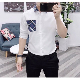áo sơ mi nam body túi phối màu không nhăn