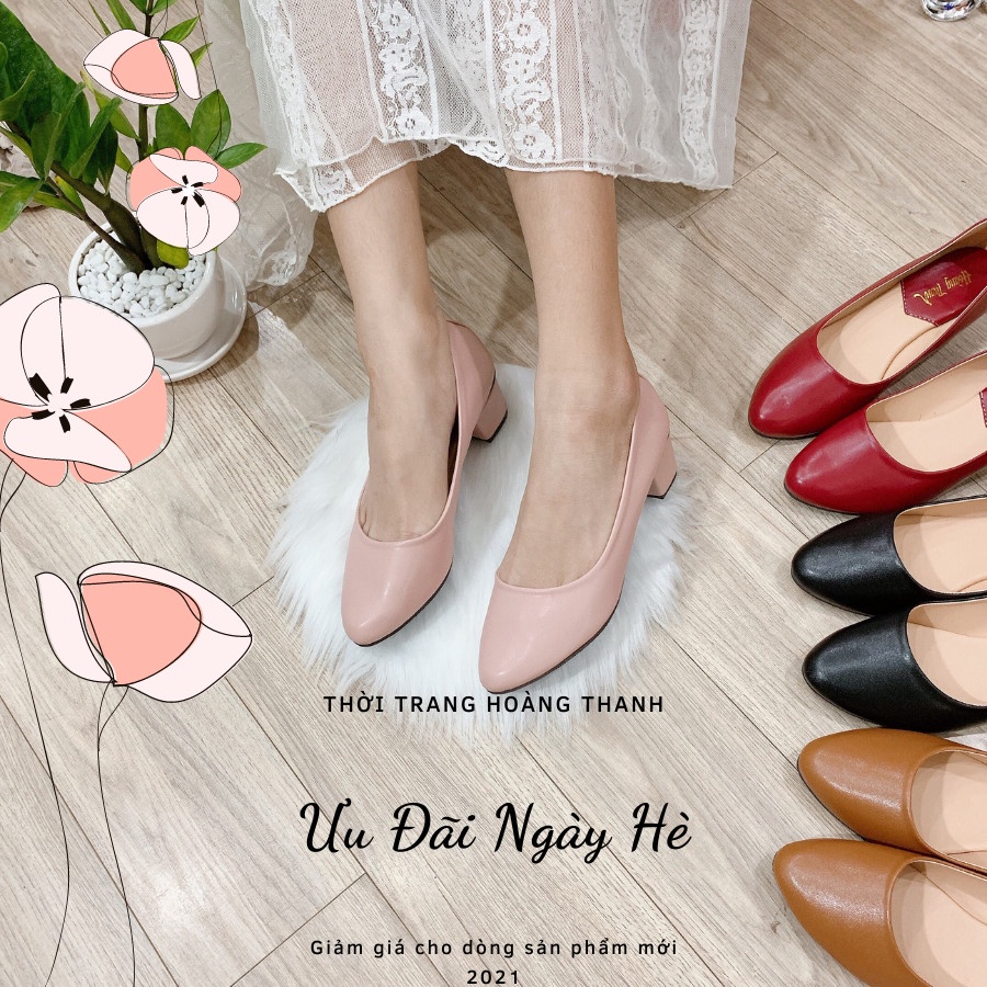 Giày Nữ, Giày Cao Gót Nữ Trơn Xinh Xắn Gót Vuông 3 Phân. Giày Nữ Hoàng Thanh G2 Hồng.