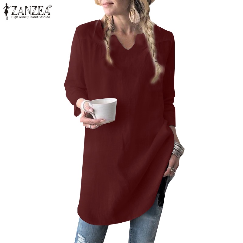 Áo kiểu ZANZEA tay lửng cổ chữ V nữ tính thanh lịch cho nữ