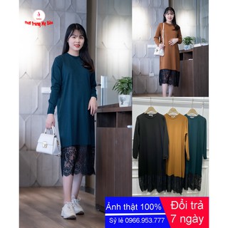 váy bầu thu đông 2020 xuông chân ren size 50 - 75kg (hình thật + hàng chuẩn fom loại)