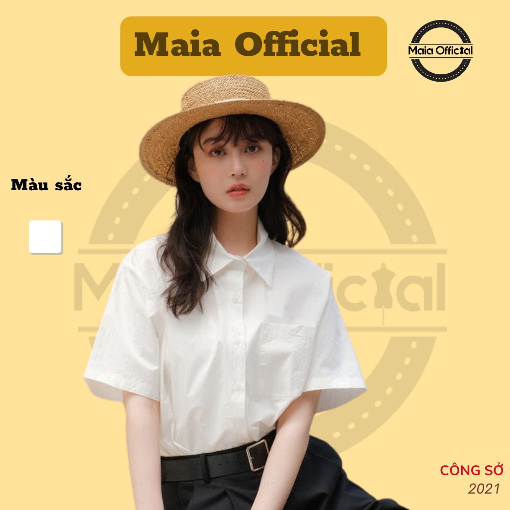 Áo sơ mi nữ cộc tay Maia Official (màu trắng), chất voan lụa, cổ bẻ form rộng style học sinh cá tính Hàn Quốc