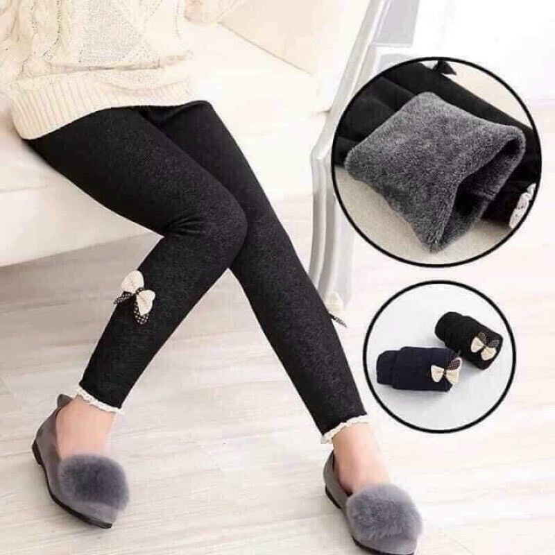 QUẦN LEGGING NƠ LÓT LÔNG BÉ GÁI