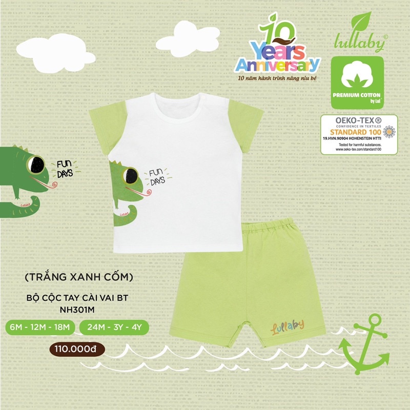 Bộ cộc tay cài vai bé trai Lullaby [NH301M] (Sz 6m-4y)