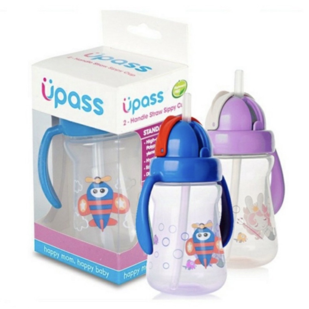 Bình tập uống nuớc bằng ống hút 2 tay cầm Upass nắp bật 150ML UP0080N cho bé