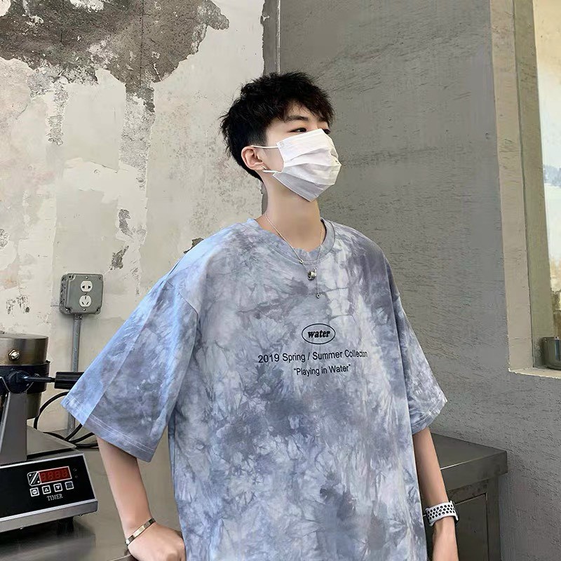 Áo thun tay lỡ Unisex màu loang in WATER free size