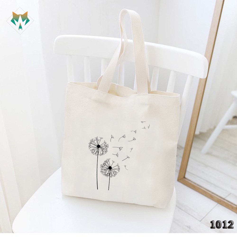 TÚI TOTE TRẮNG CHẤT VẢI CANVAS 1012 475 HOA BỒ CÔNG ANH DỄ THƯƠNG HÀNG CHUẨN ĐẸP