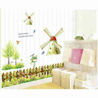 Decal dán tường cối xay gió và hàng rào