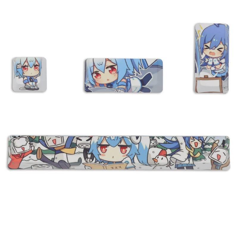 4 Keyboard Keys PBT Cartoon Animation Two-dimensional Cherry Profile Original High Keycap Five-sided Sublimation Adaptation Mechanical Keyboard Keycaps ESC Spacebar Enter and Sub Keyboard Enter Keys