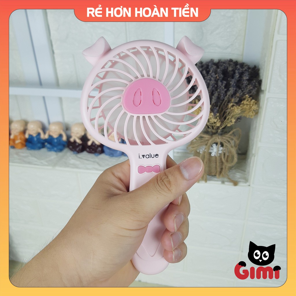 [Không mát  Hoàn tiền] Quạt cầm tay mini chú heo xinh i.value PF01 - Màu hồng