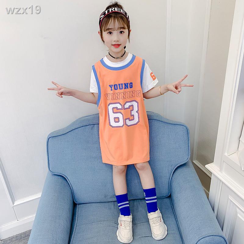 ☈☇❈Đồng phục bóng rổ trẻ em nữ váy áo mùa hè dành cho học sinh tiểu và trung cơ sở dài giả hai mảnh ngắn tay ph