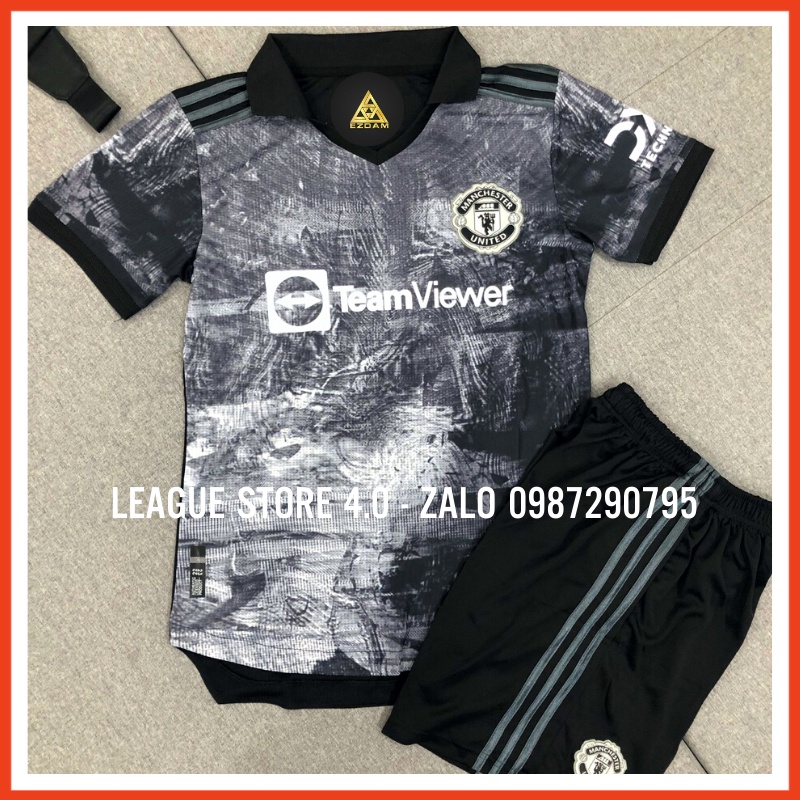 Bộ áo đá bóng đẹp MU ĐEN XÁM leaguestore4.0 ,bộ áo đá banh cao cấp dệt xịn thấm hút mồ hôi