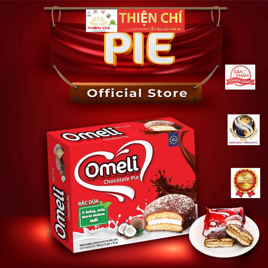 Bánh Chocolate Pie ❤️ Vị Rắc Dừa Ít Ngọt ❤️ Thương Hiệu OMELI 300g (25g - 12 gói)