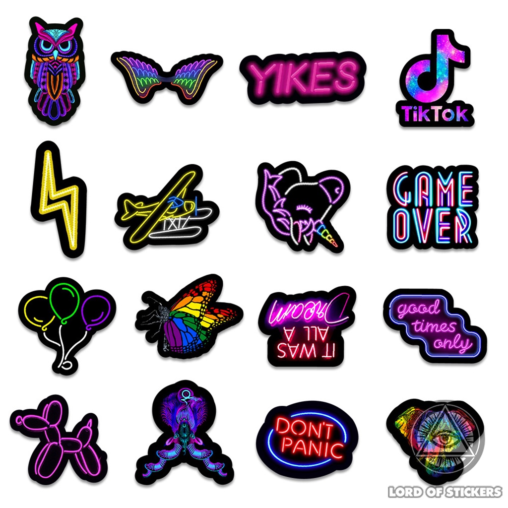 Set 50 Nhãn Dán Neon Graffiti Sticker Họa Tiết Hoạt Hình Cute Chống Thấm Nước Trang Trí Mũ Bảo Hiểm, Laptop, Vali, Sổ