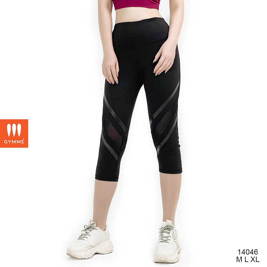 Quần tập gym nữ GYMME dáng lửng phối lưới xéo vải thun cho giãn 4 chiều - 14046