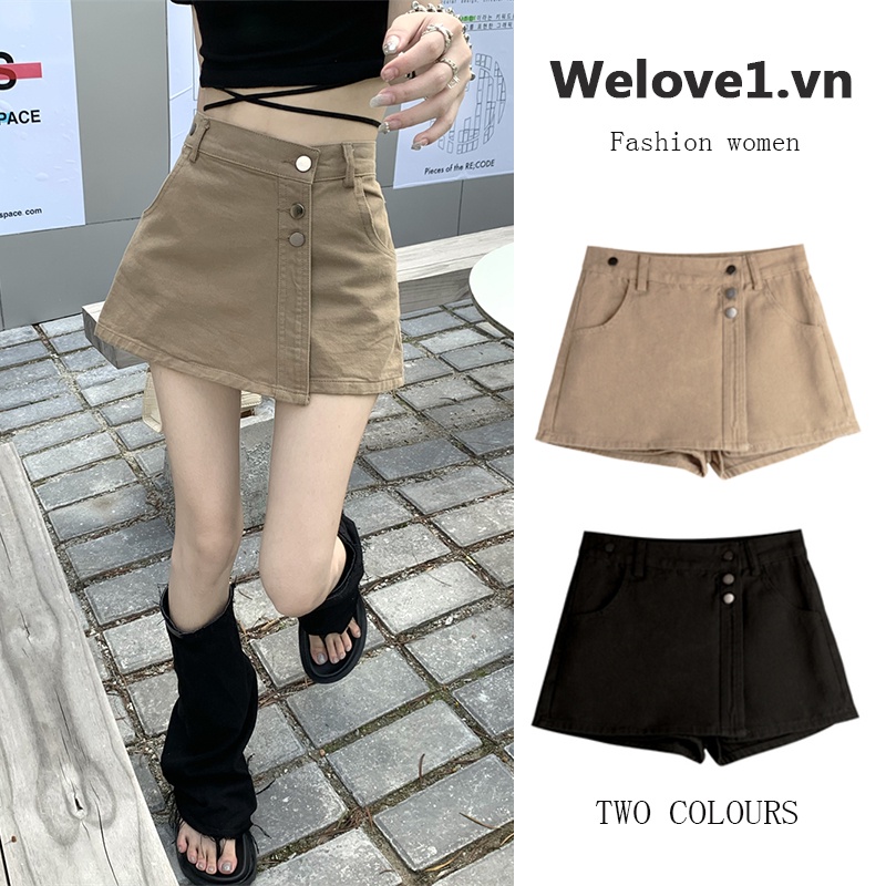 「 WELOVE1 」Chân Váy Denim Chữ A Lưng Cao Màu Đen Trơn Phong Cách Retro Thời Trang Mùa Hè Cho Nữ