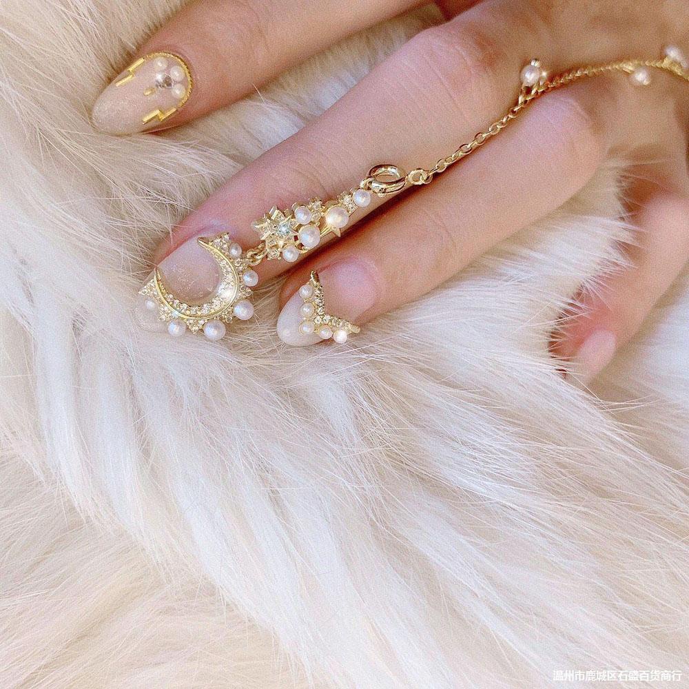 1 Vòng Tay Chuỗi Hạt Mặt Trăng Kim Loại Trang Trí Móng Tay Cho Nữ