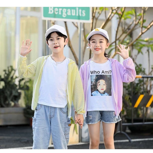 Áo khoác thể thao chống nắng thoáng khí có mũ trùm đầu thời trang mùa hè dành cho bé trai và bé gái