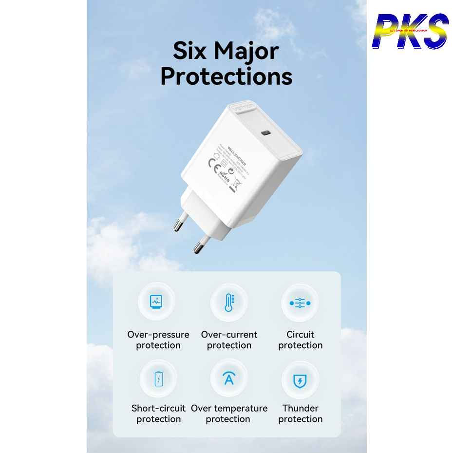 Bộ sạc nhanh 20W PD USB TYPE-C cho điện thoại Vention PADWO - Hàng chính hãng