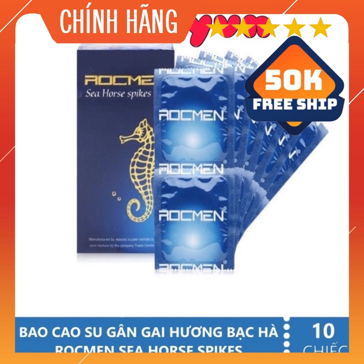 Bao Cao Su ROCMEN Cá Ngựa Xanh, Gân Gai, Mát Lạnh, Kéo Dài Thời Gian Hộp 10 Và Hộp 3 Cái