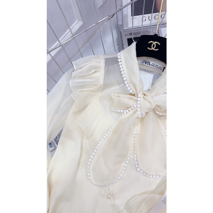 [Mã FAMARAL1 giảm 10K đơn 50K] ÁO SƠ MI NỮ REN BÈO TRẮNG 2 LỚP