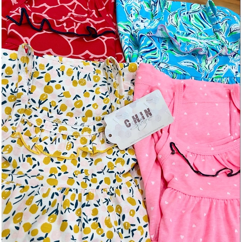 Váy đầm 2 dây cho bé gái cotton VNXK 3 tầng dáng xòe rộng 1 2 3 4 5 6 7 tuổi
