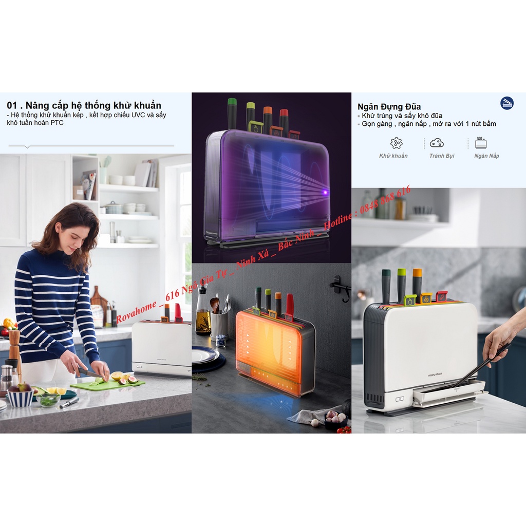 Morphy Richards MR1001  Bộ Dao Thớt  Khử Khuẩn UV + Sấy Khô 70ºC / Hàng Có Sẵn