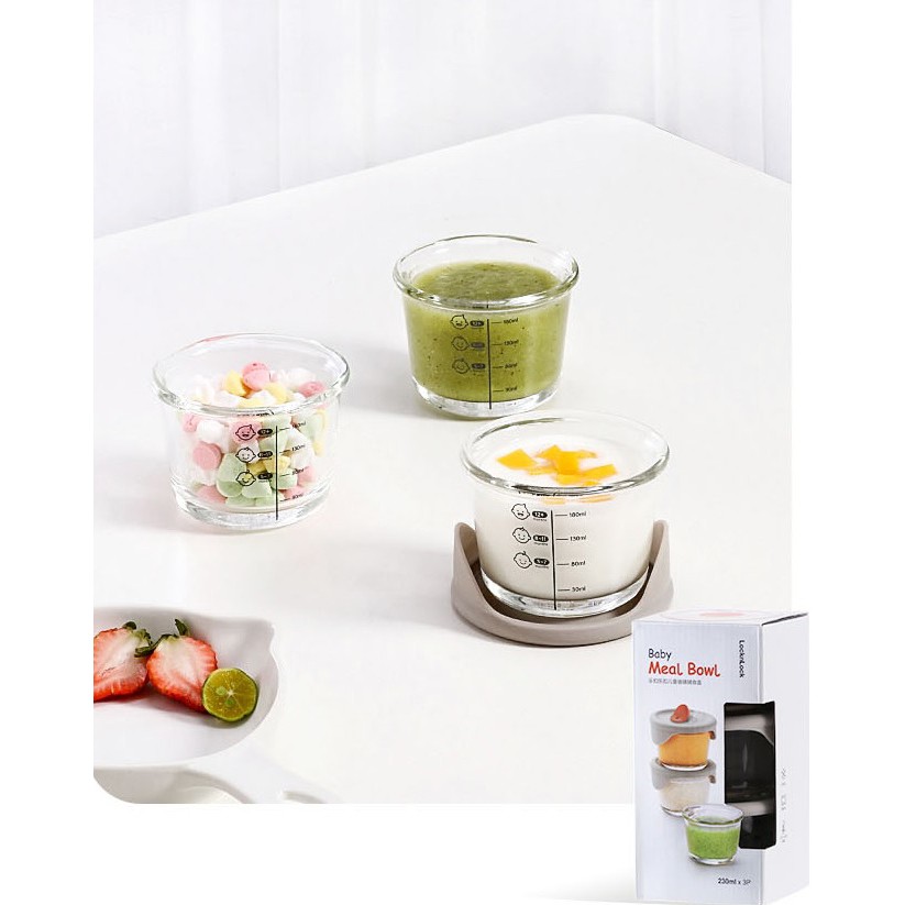 Hộp Đựng Thức Ăn Cho Bé Lock&Lock Có Vạch Chia 230ml x 3 Hộp LLG508S3 - Hàng Chính Hãng