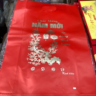 1kg túi nilon đỏ in chữ chúc mừng năm mới (hàng đẹp, bóng dai)