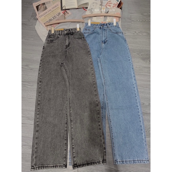 Quần jeans suông trơn ống rộng cạp cao siêu hot