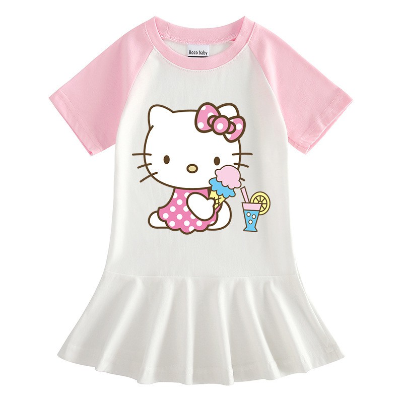 Đầm tay lửng họa tiết Hello Kitty xinh xắn theo phong cách mùa hè dành cho nữ