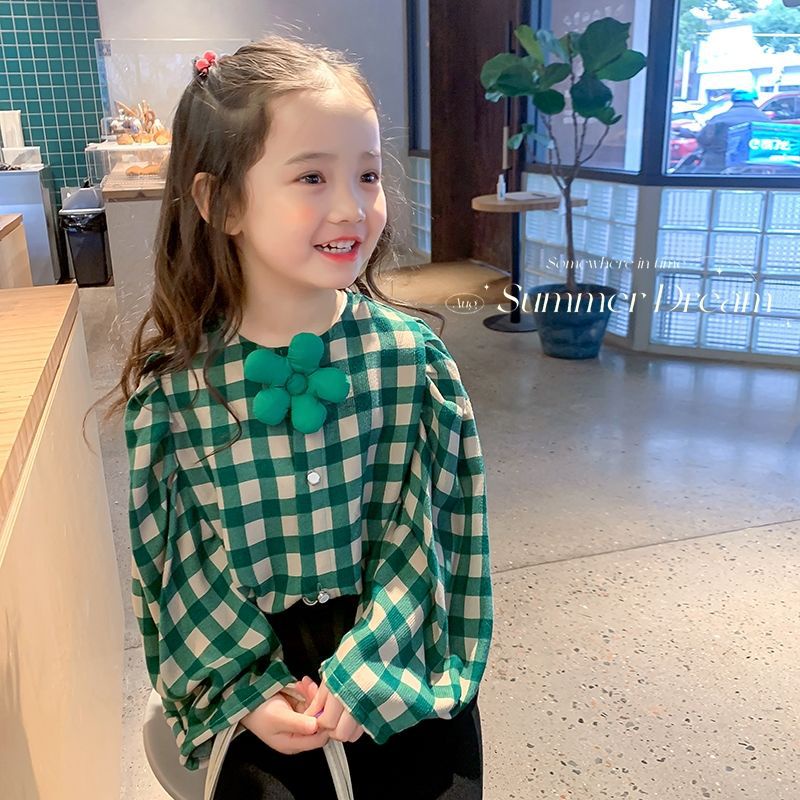 Áo Sơ Mi Tay Dài Kẻ Sọc Ca Rô Thời Trang Mùa Thu Cho Bé Gái