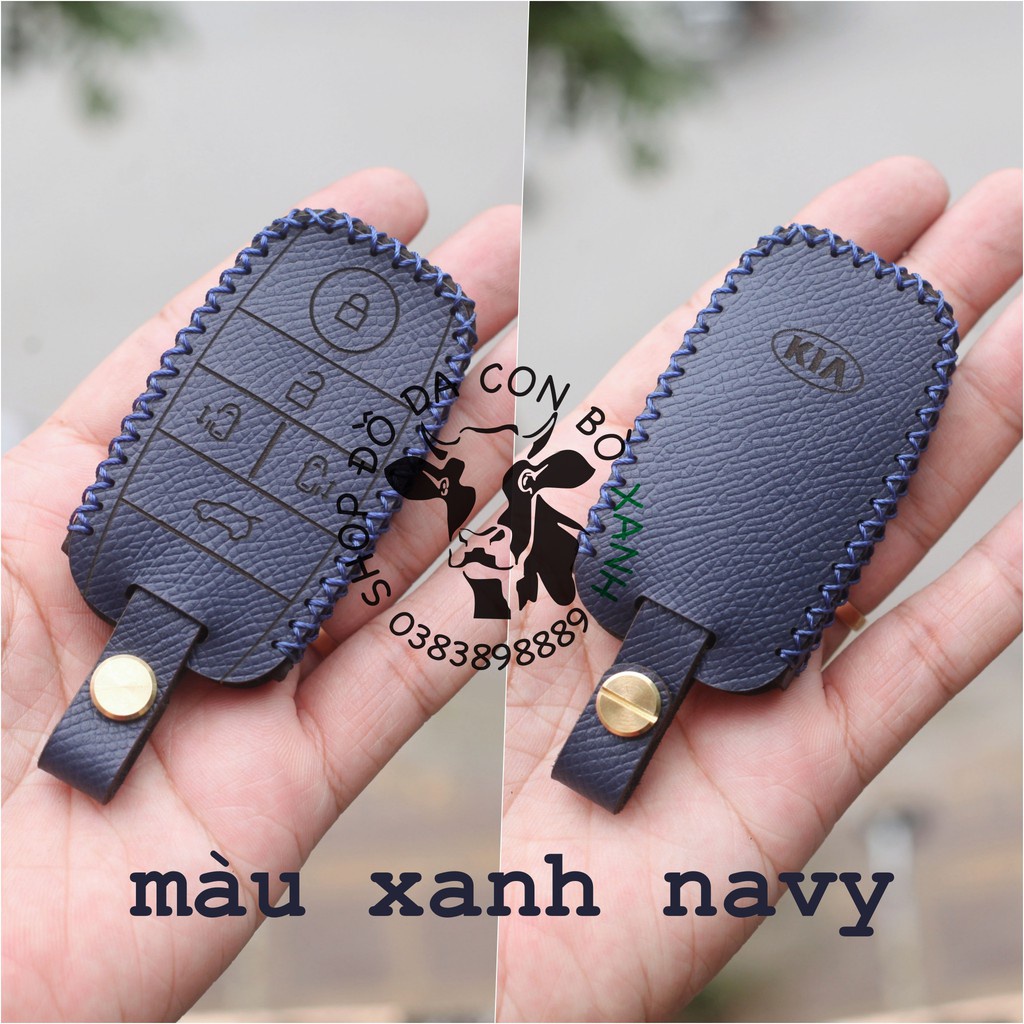 [Xanh navy] Bao Da Chìa Khoá Kia Sedona handmade Da Thật 008