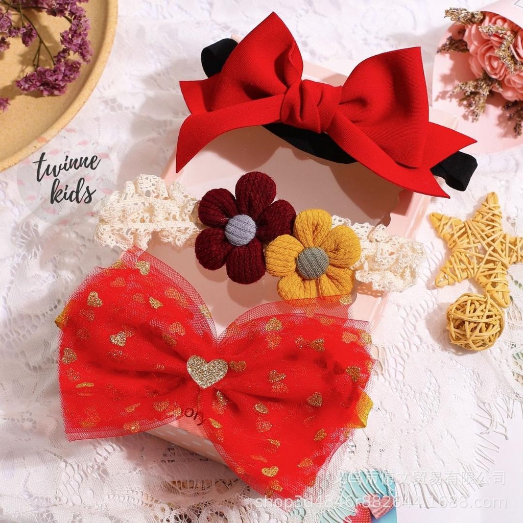 Set 3 băng đô cài tóc trẻ em, turban sơ sinh bé gái, bờm dễ thương em bé 0-24 tháng