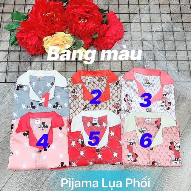 Bộ Quần Áo Pijama Dài Tay Cho Bé Chất Lụa Thái Hoạ Tiêt Mickey