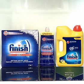 Combo Muối Rửa bát Finish 4kg + bột rửa bát 2.5kg + Nước làm bóng finish 1150ml