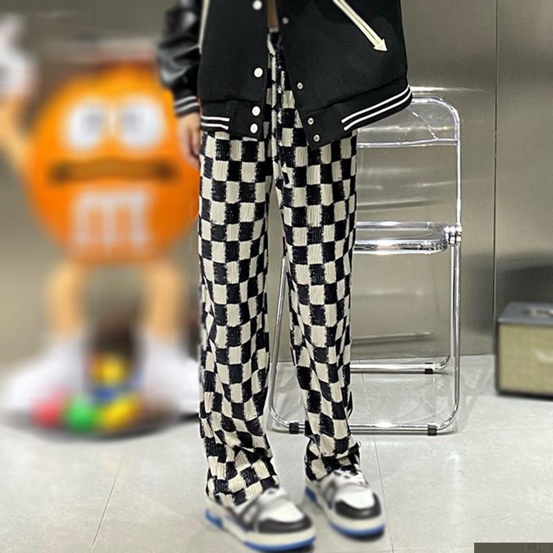 Quần dài ống rộng họa tiết kẻ ca rô trẻ trung cho nữ