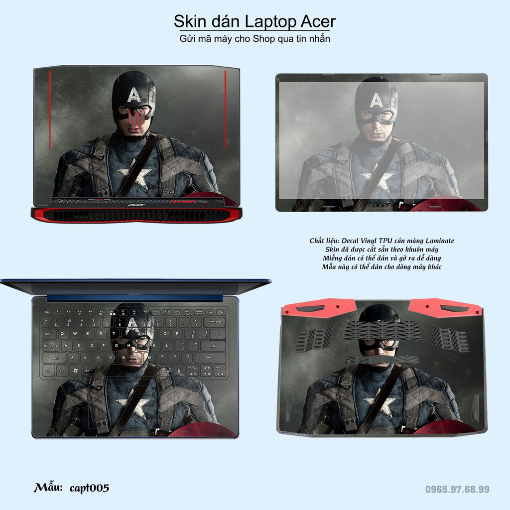 Skin dán Laptop Acer in hình Captain (inbox mã máy cho Shop)