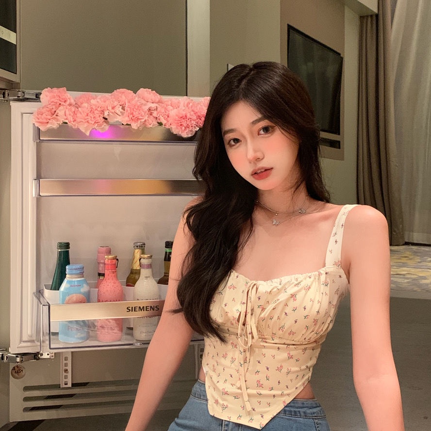 Áo hai dây họa tiết hoa quyến rũ thời trang mùa hè cho nữ