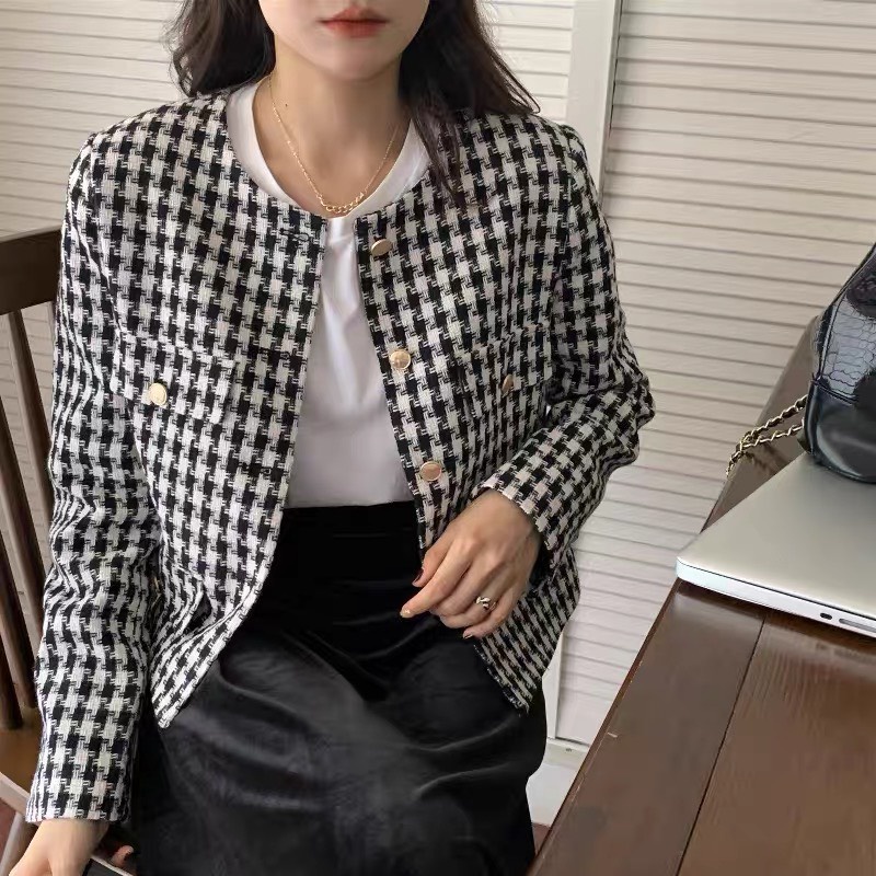 Áo khoác dạ nữ họa tiết Houndstooth (Hàng 2 lớp dạ dày vừa phải) • 2ENDSHOP