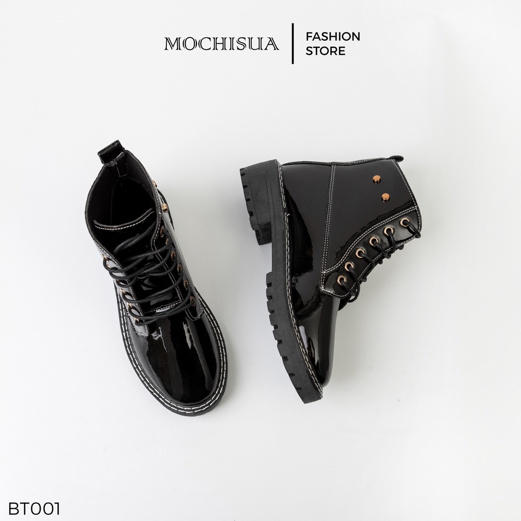 Boots Đen Da Bóng Thời Trang Phong Cách Punk Gothic - BT001