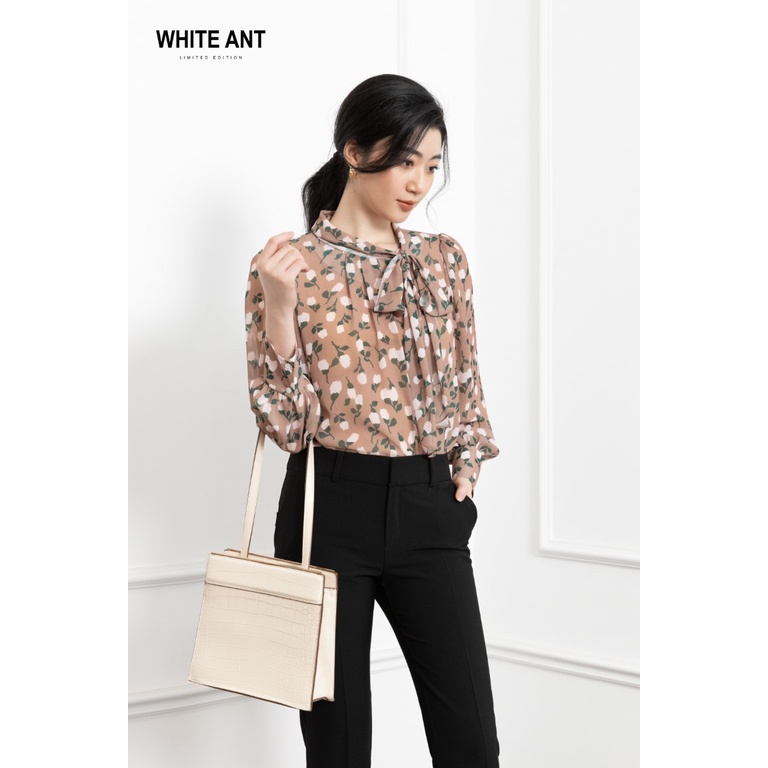 Áo Sơ Mi Nữ Công Sở Dài Tay WHITE ANT Dây Nơ Đính Kèm, Chất Liệu Voan Chiffon Mềm Thoáng 170300108.231