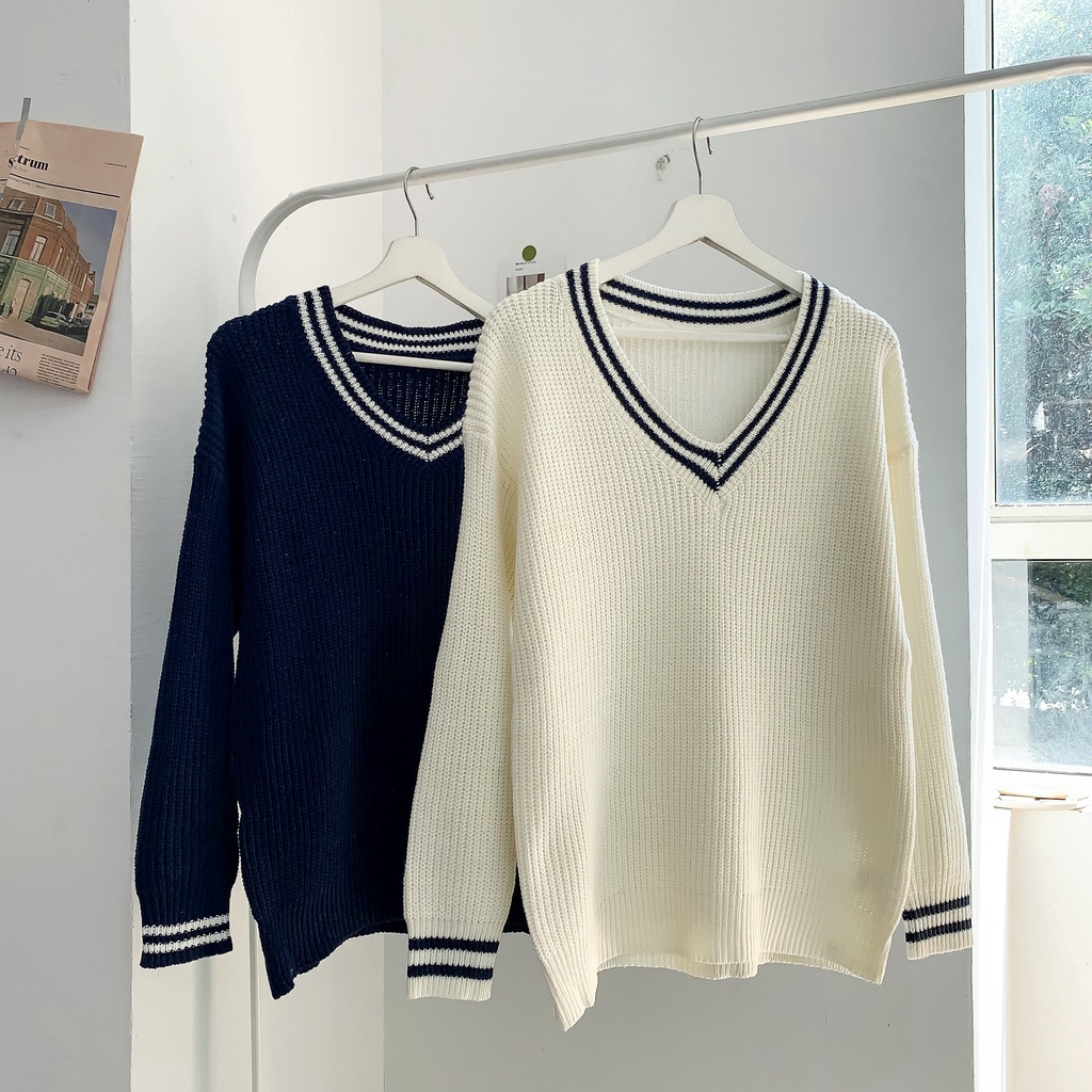 Áo sweater Cổ Chữ V Dáng Rộng Phong Cách Hàn Quốc Thời Trang Thu Đông Cho Nam