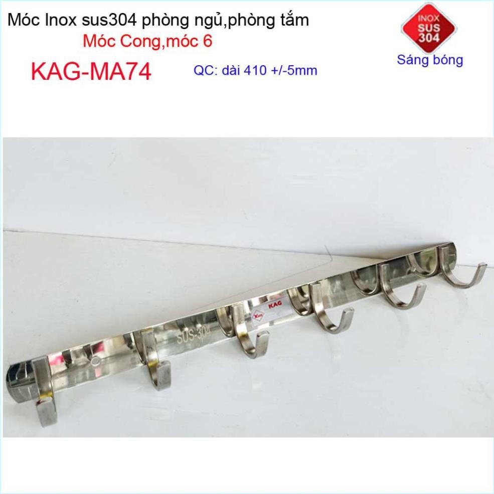 Móc cong treo quần áo inox 304 cao cấp dày, móc Kace 6 móc treo đồ nhà tắm KAG-MA74