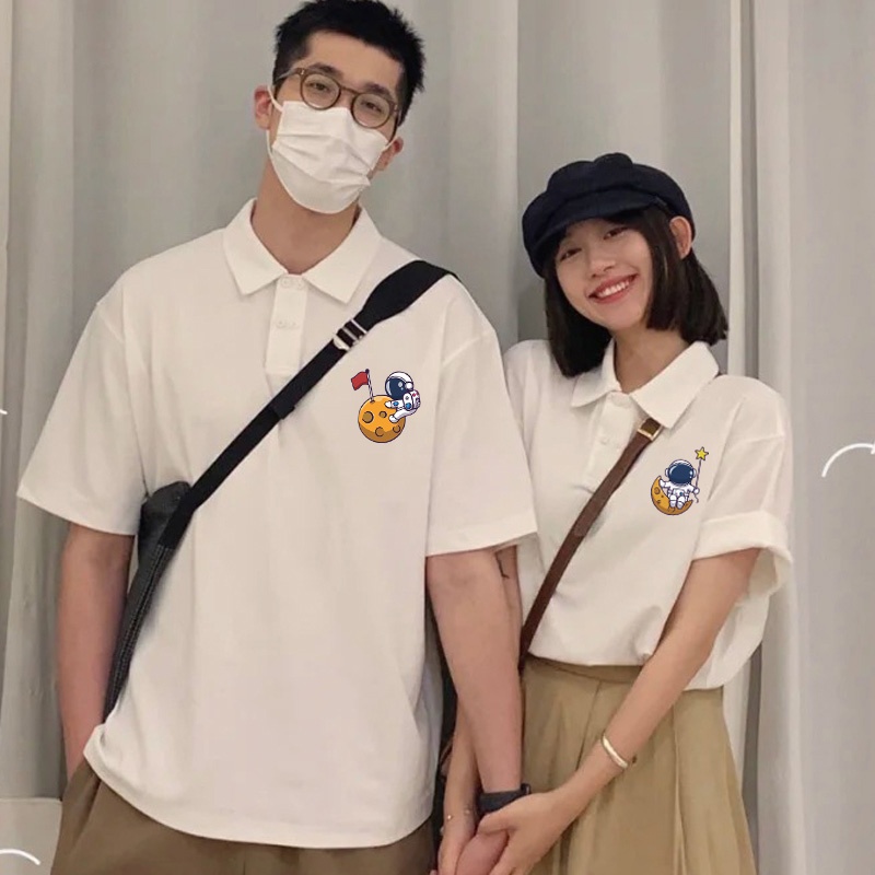 Áo Polo Đôi Nam Nữ Phi Hành Gia Siêu Kute, Cotton Hàn Thấm Hút Thoải Mái Hoạt Động Hè 2022