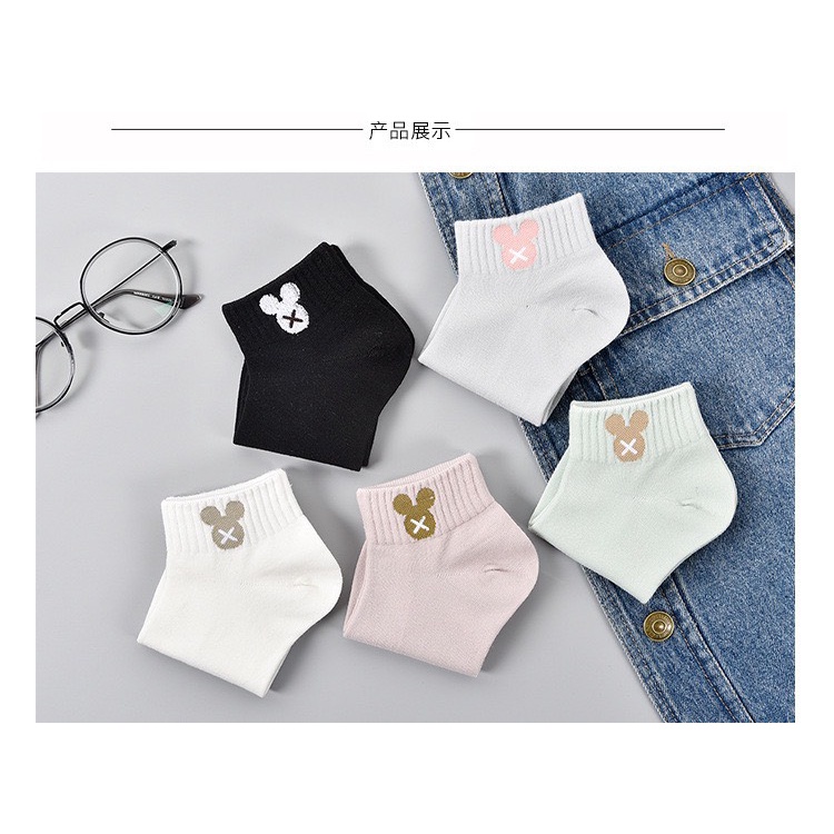 Set 5 đôi tất cổ cao Bivota vớ nữ họa tiết hoạt hình tai gấu cute T80