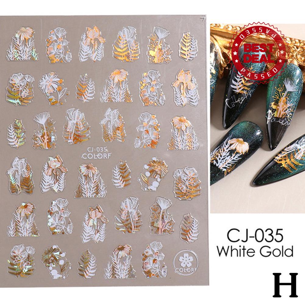 Miếng Dán Trang Trí Móng Tay Nghệ Thuật Họa Tiết Lá Vàng Đen Vàng V0X5