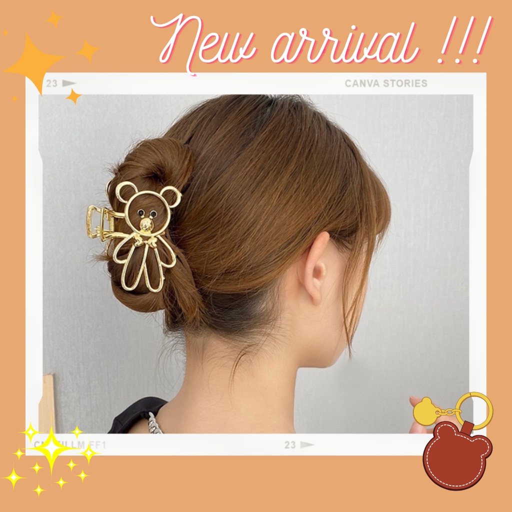 [Hàng thiết kế] Kẹp tóc càng cua kim loại size lớn hình chú gấu teddy xinh xắn dành cho bạn nữ