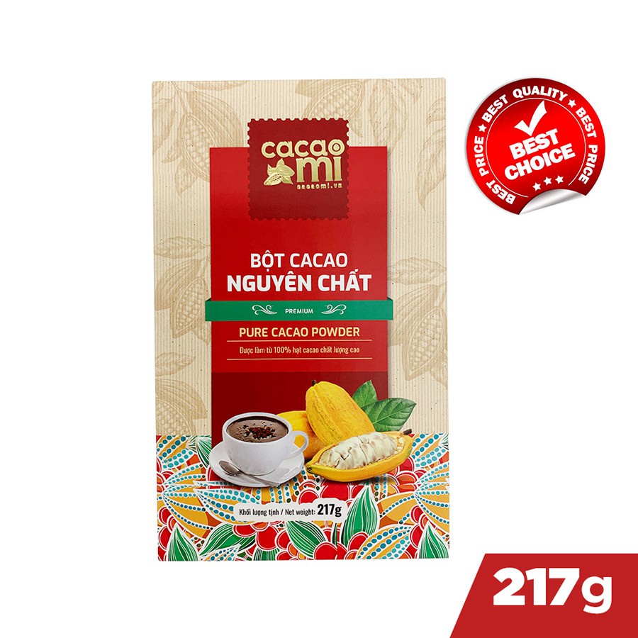 Thức uống sô cô la - Bột ca cao nguyên chất 100% gu đậm vị Cacao Mi loại Premium đặc sản Việt Nam chuẩn xuất khẩu 217g